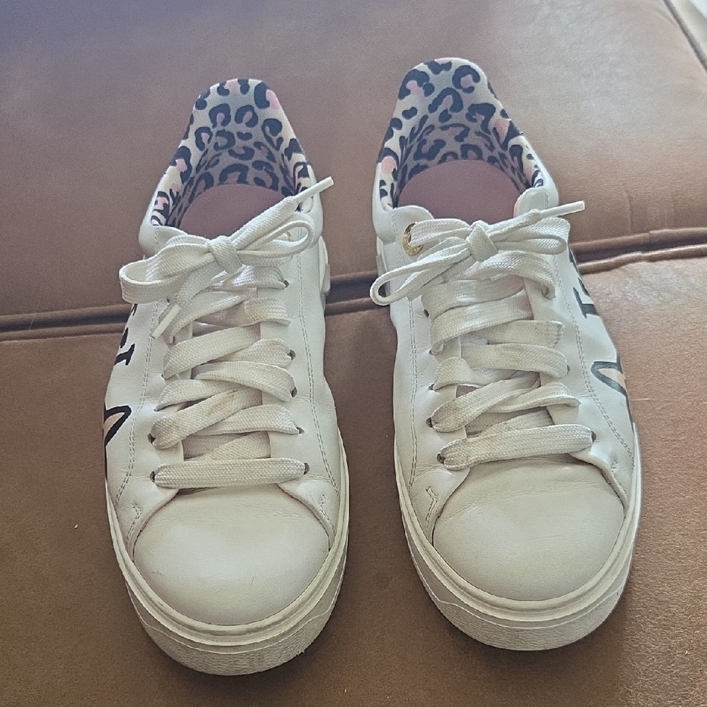 Louis Vuitton White Sneakers with Pink Leopard Lining